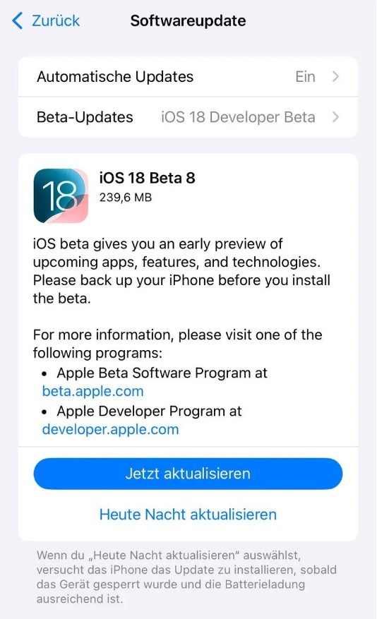 黄岩苹果手机维修分享苹果 iOS / iPadOS 18 开发者预览版 Beta 8 发布 